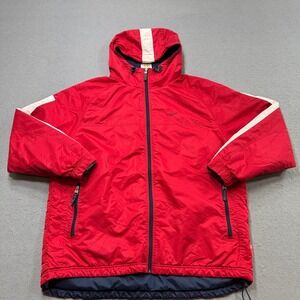 Y2K Nike Jacket Men's 2XL Red Fleece Lined Hooded Athletic Windbreaker Insulated